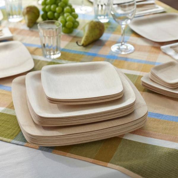 10 Inch Eco Friendly Compostable Square Shaped Bamboo Plate For Restaurant