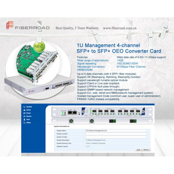 1U Management 4 Channels SFP+ to SFP+ OEO Optical Converter Card  ITU-I Standard