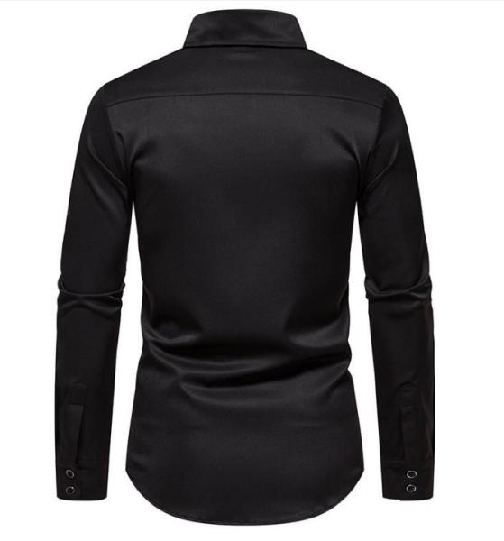 Apparel Custom Factory China Men'S Polyester Blend Casual Long Sleeve Rose Embroidery Square Neck Shirt