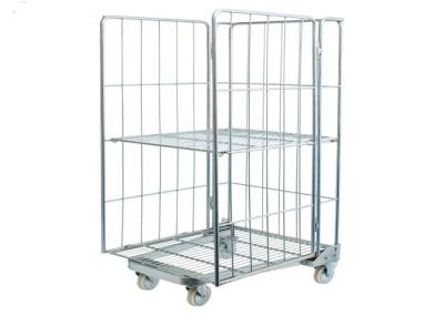 Stackable Roll Cage Trolley Folding 4 Sided Material Handling Mobile Cage Trolley