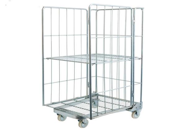 Stackable Roll Cage Trolley Folding 4 Sided Material Handling Mobile Cage Trolley