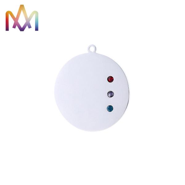 Hypoallergenic Engravable Round Disc Pendant With Diamond