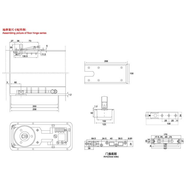 Floor Hinge T-28, color:black or blue, casting iron,  weight capacity 100kgs,