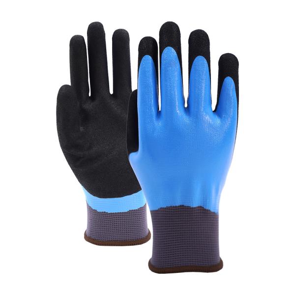 13 Gauge Nylon Double Dipped Nitrile Gloves Gloss Full Coating And Sandy Palm Coating