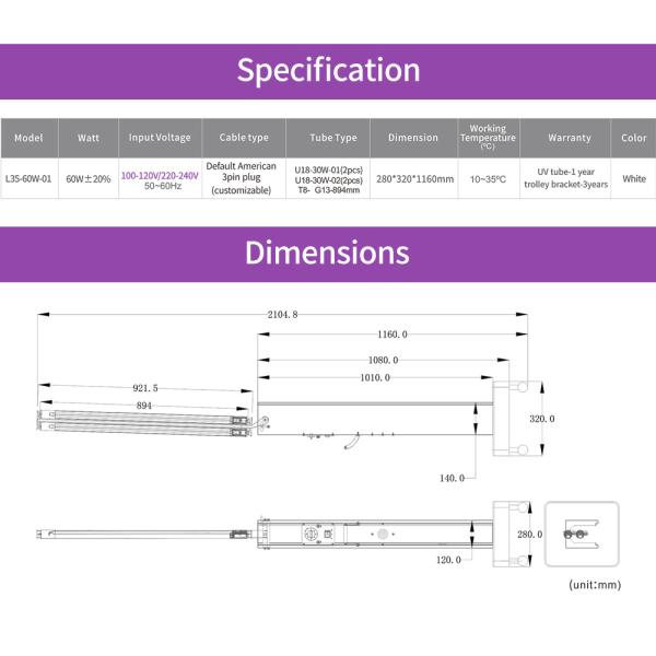 60W Sterilizer Wheel Germicidal Lamp Quartz Tube 254nm Hospital