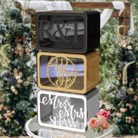 Boîte à souhaits personnalisée Nom et date Enveloppe d'argent Boîtes de cartes de mariage rustique