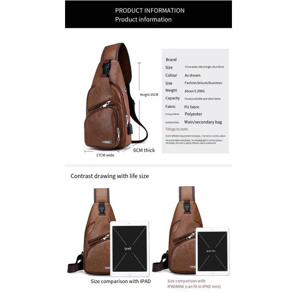 Unisex PU Leather Chest Bag for Men Customized Color Messenger Bag