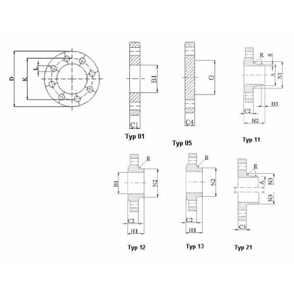 Dimensões da flange do EN 1092-1 PN 100 PESCOÇO GALVANIZADO QUENTE SLIP DA FLANGE WEDLING DE EN1092-1 PN6 PN10 PN16 EM CORTINAS