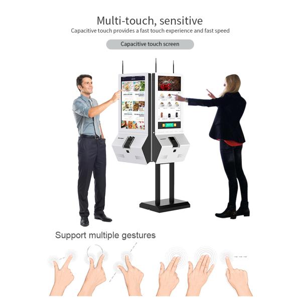 32'' Restaurant Twin Touch Screen Self Service KioskWith Printer NFC Card Reader