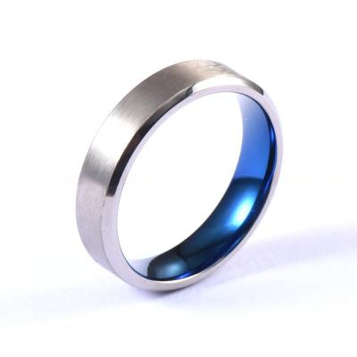 Men'S Silver Blue Plated Titanium Wedding Band Ring Brushed 6mm Third Party Appraisal