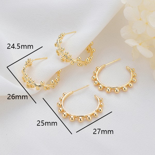 Wholesale 14K Gold Plated C Shaped Half Circle Women's Jewelry Earrings Vine Round Ball Beads Fashion Studs Earring