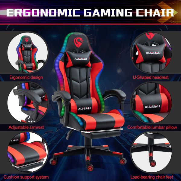 Removable Cover Synthetic Leather Gaming Massage Chair with RGB Lights and Speakers