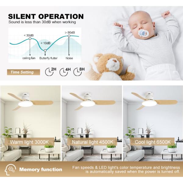 Ventilador de teto LED de estilo nórdico com 3 lâminas e 6000k temperatura de cor