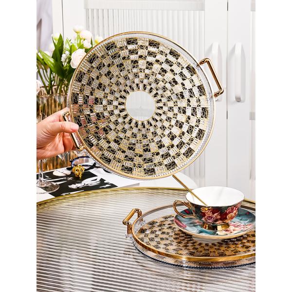 Ceramic Round Tray for Securely Holding Cups Dishes Plates Durable Non-Slip Grip
