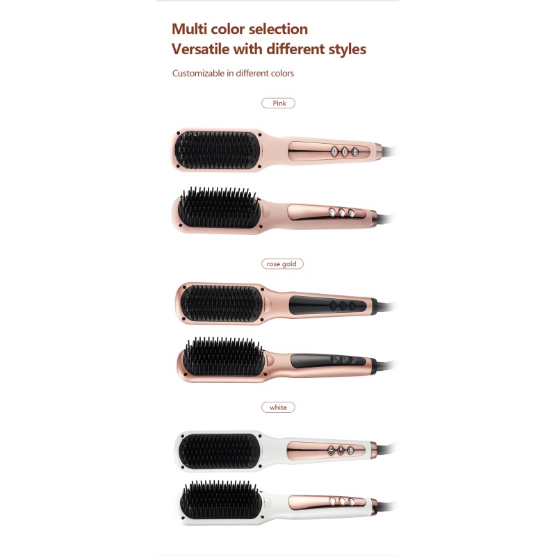 Electric Portable Ceramic Ionic Hair Straightener Brush with Metal Handle Adjustable Heat Settings for Home Hotel & Salon Use
