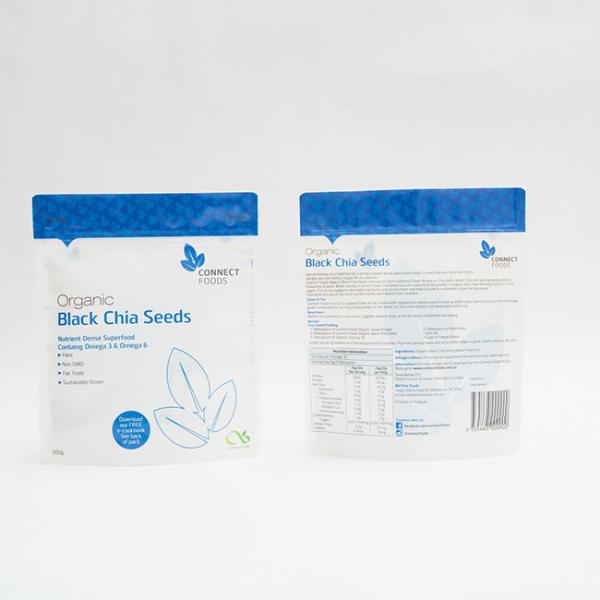 500g Matte PET Stand Up Plastic Bags 123um Black Chia Seeds Packaging