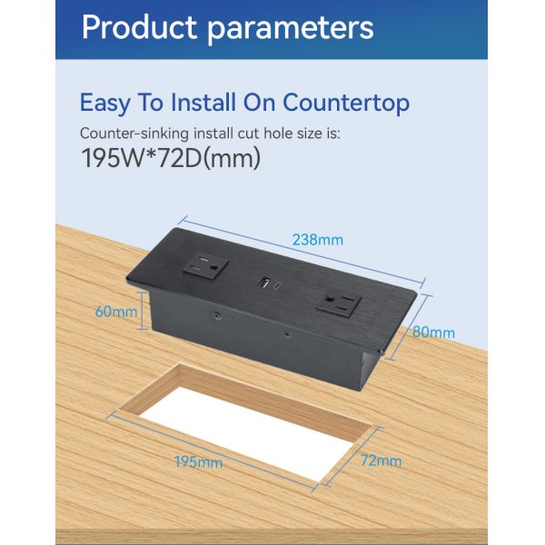 Office Conference Table Recessed Power Strip Electrical Outlet US Standard 65W