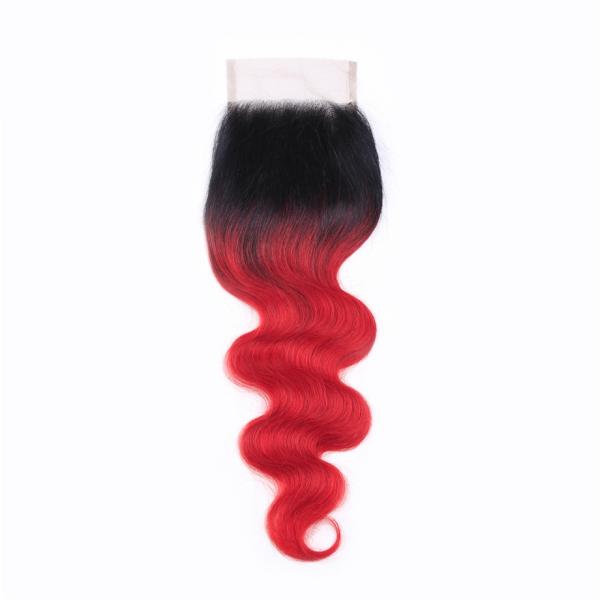 1b Red Body Wave 100% 4x4 Lace Closure Real Human Virgin Hair 18 Inch