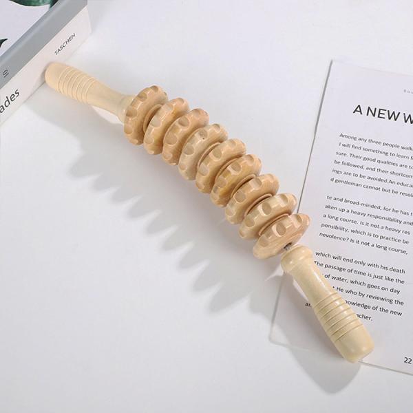 Source Massage Tool 9 Wheels Wooden Massager for Cellulite Reduction and Relaxation