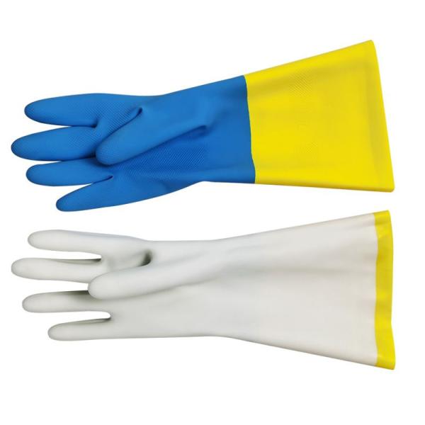 Bicolor Industrial Flock Lined Household Gloves Neoprene Gloves Chemical Resistance