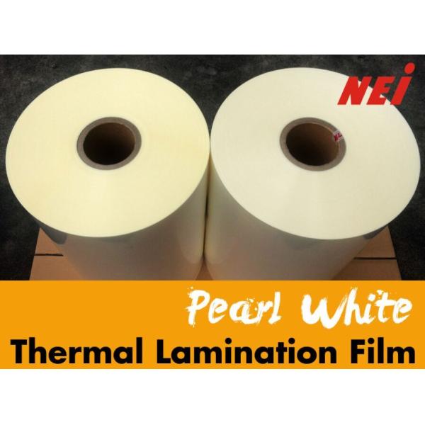 Глянцевая жемчужная белая BOPP термоламинирующая пленка 12 микронов общей массой 8 микронов основания