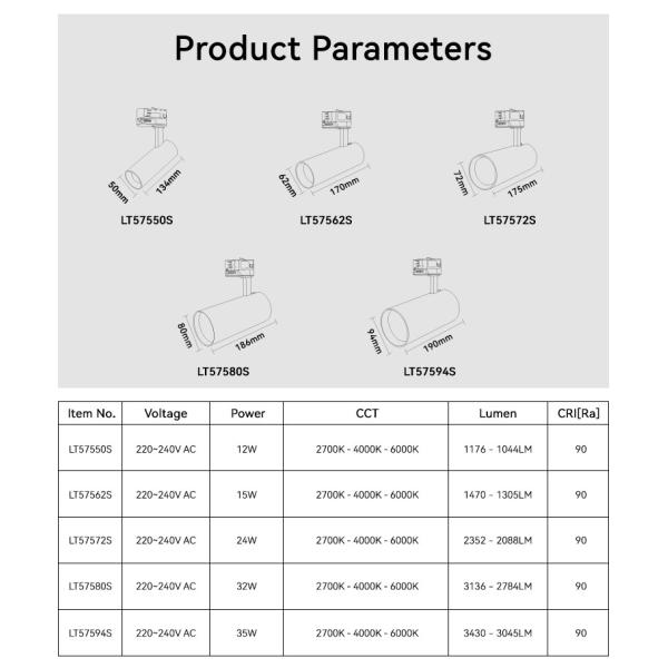 2700K 4000K 6000K Dimmable LED Track Lighting 3CCT Black Single Spotlight