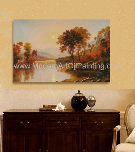 Pinturas de paisagem originais 50 horizontais do óleo do nascer do sol do rio cm x 60 cm
