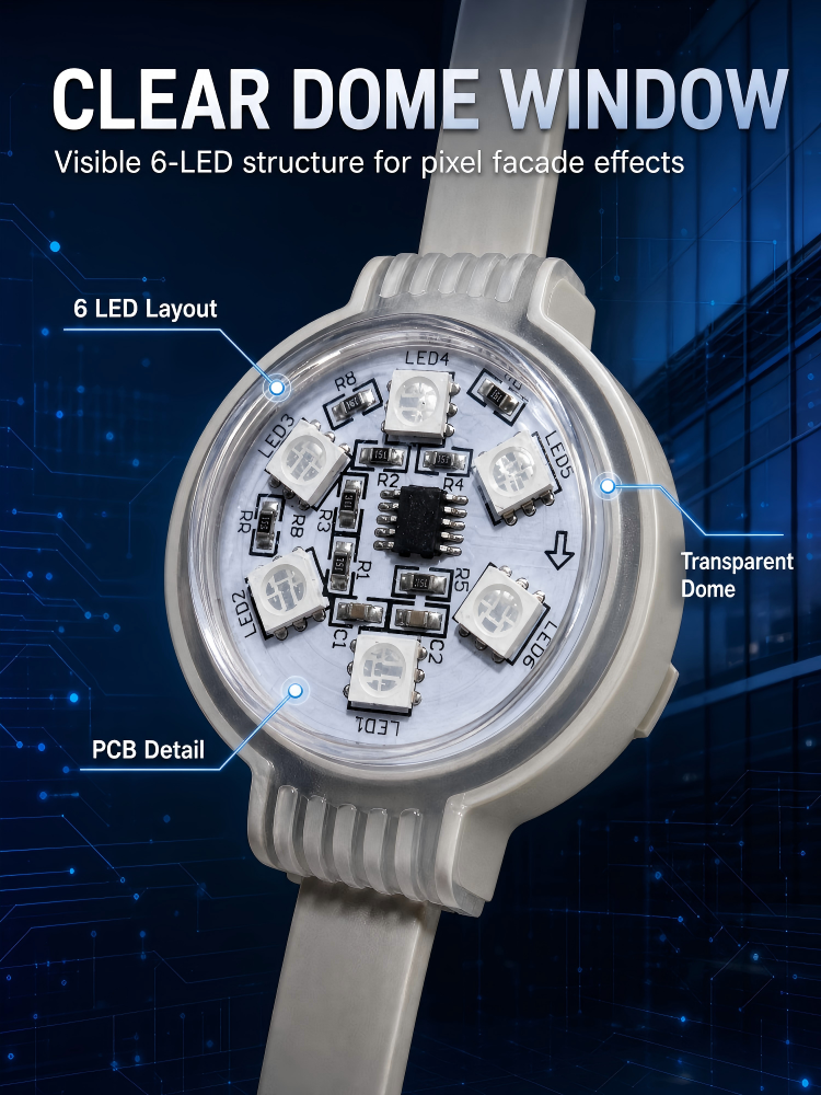 DMX512 Addressable Round Pixel Point LED Light 1.5W DC24V RGB RGBW For Large Media Screen Project