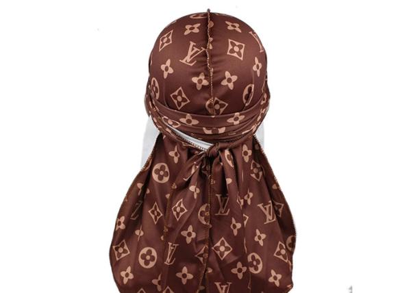 Large Print Brown LV Silk Silky Satin Designer Durag  Supplier Bulk Wholesale
