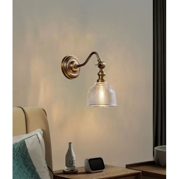 Clear Glass Indoor Parlor Bedside Stairs Hotel Lighting Old Copper Wall Lamp (WH-VR-129)