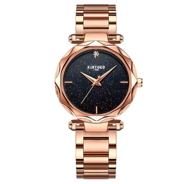 KINYUED stainless steel quartz movement women stainless steel band  waterproof wrist watch