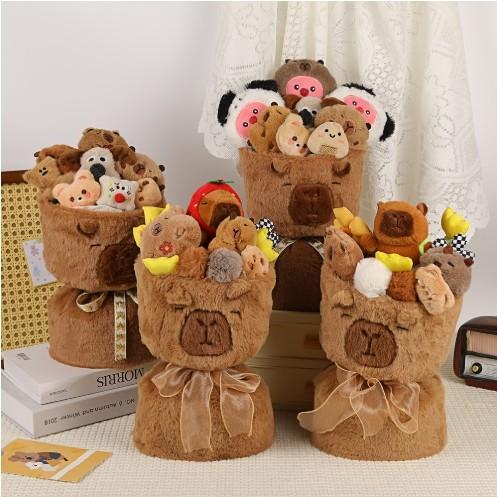Capybara doll bouquet happiness holiday gift plush cute birthday toy hug bucket decoration arrangement