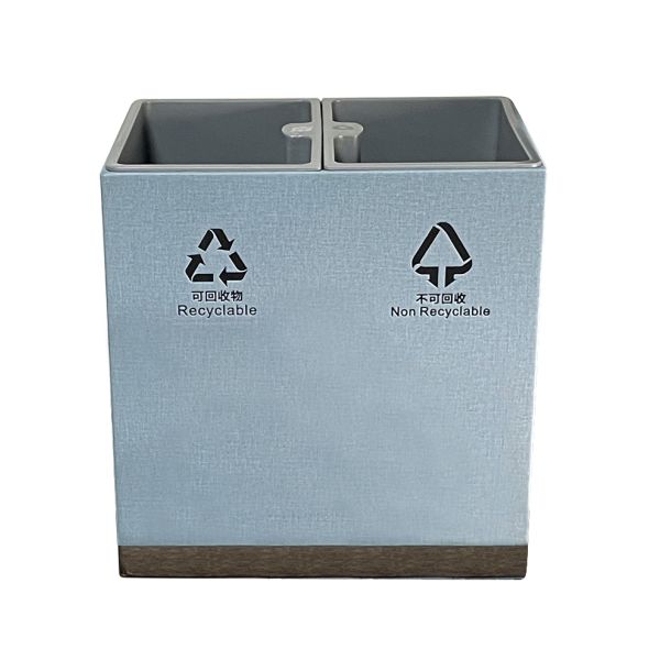 Luxury PU Leather Hotel Dustbin with Double Compartments and Metal Inner Bins for Easy Waste Classification