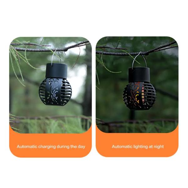 LED Solar Light for Garden Landscape Decoration Metal Iron Hanging Lantern Flame Lamp