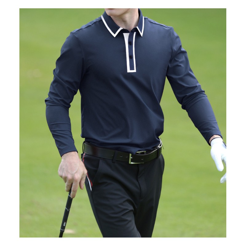 Men's Long Sleeve Golf Polo Shirts Winter Collared Simple Golf Casual Tops For Men