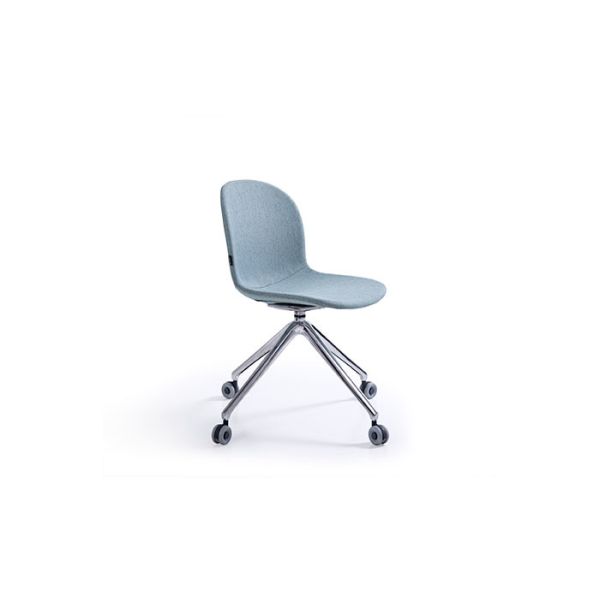 Compact Upholstered Task Chair With Swivel Rolling Polished Aluminum Four Star