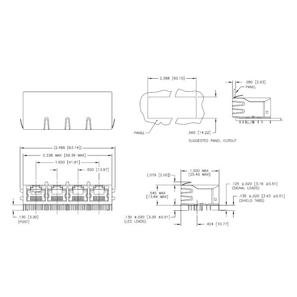 Порты длины 25.4мм вертикальные Рдж45 Джек 1С4 множественные нашивают вверх по РДЖ45 ДЖСГ0-0098НЛ