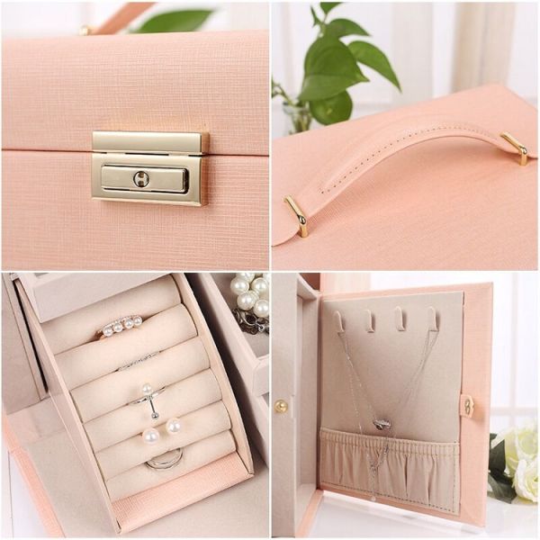 Large Capacity PU Leather Jewelry Boxes With Mirror Custom Logo For Storage Packaging