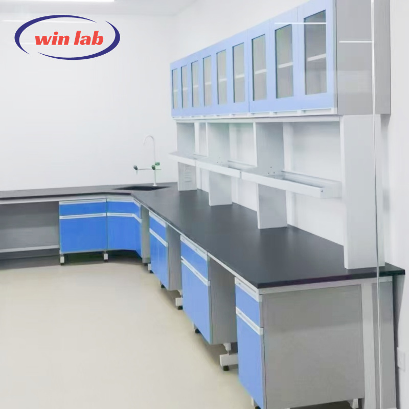 Heavy Duty Lab Work Bench C Frame Laboratory Wall Bench Anti Corrosive With Storage Cabinet
