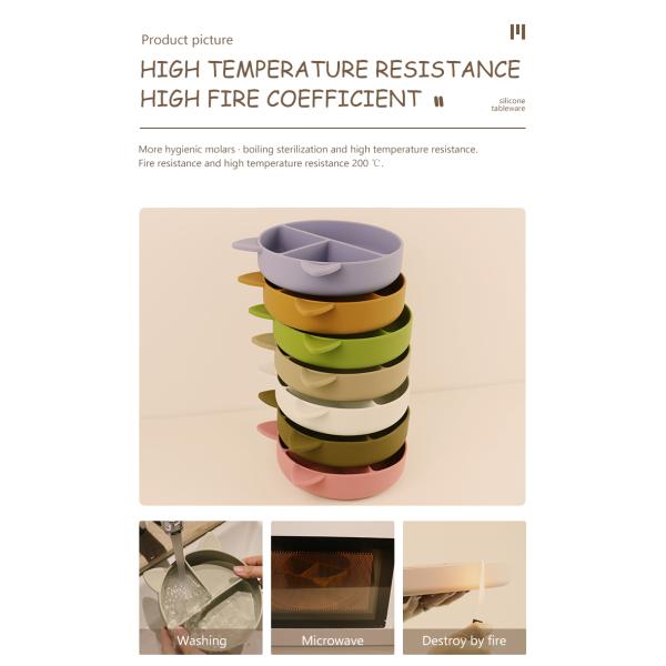 Cat Style Kids Silicone Bowl , Colorful Silicone Divided Suction Plate OEM