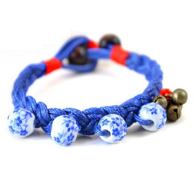 Blue and white beaded jewelry Ethnic Tibetan silver jewelry bracelet woven ceramic jewelry