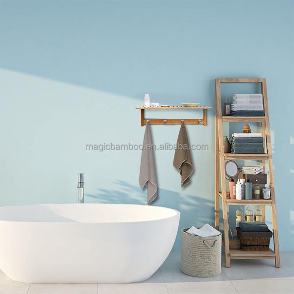 Современная и функциональная твердая бамбуковая деревянная баня с 4 крючками из нержавеющей стали