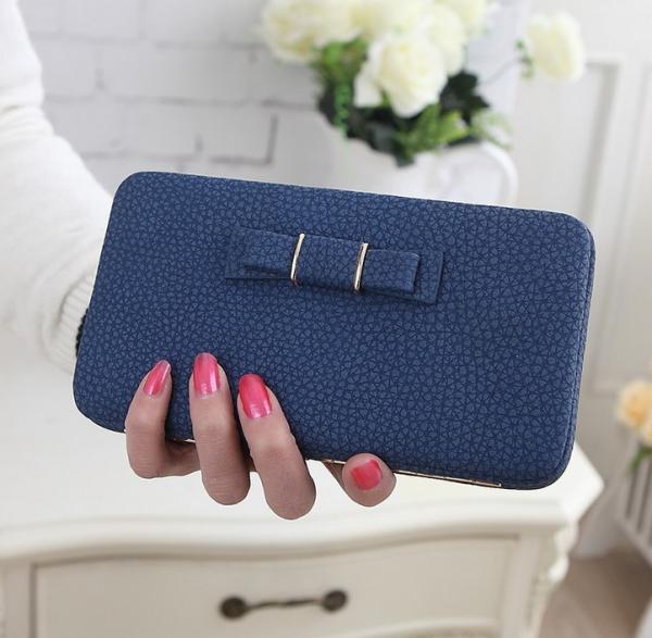 2016 new butterfly knot women's long wallet embossed leather fashion
