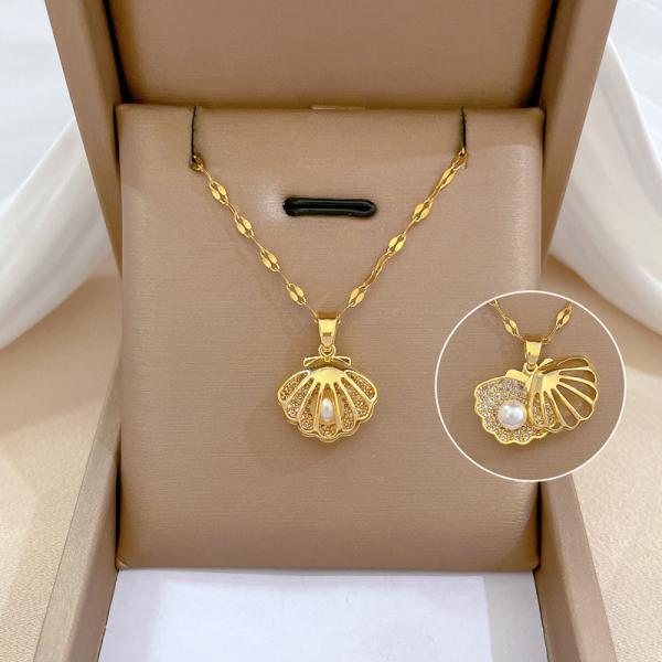 High Quality Bead and Shell Necklaces Waterproof 18K Gold Plated Pearl Shell Necklace With Pearls