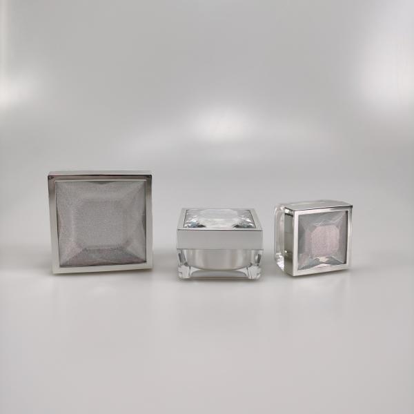 Крем для ухода за кожей Пластиковая крышка 15г 30г 50г Квадратная акриловая кружка для глаз с бриллиантовой серебряной крышкой