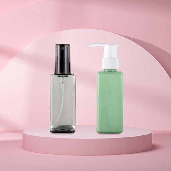 100ML Square Cosmetic Plastic Bottle With Sprayer Lotion Pump Eco-Friendly PET PCR