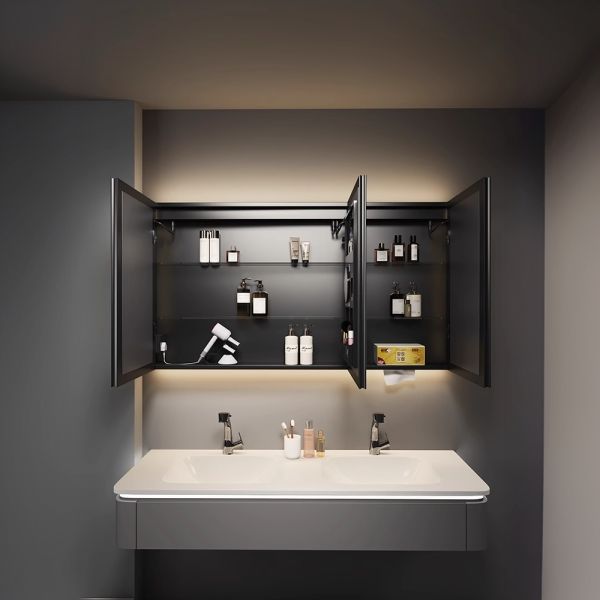 Luxury Modern LED Mirror Cabinet Anti-Fog Water Resistant Wall-Mounted Acrylic Metal Illuminated Bathroom Medicine Storage for