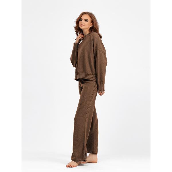 Women s Sweaters with Pullover Closure for Outdoor Activities in Fall Season Knitted long sleeved sweater wide leg pants