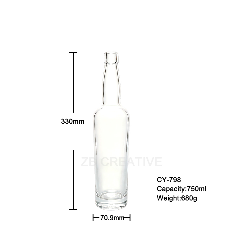 750ml Cork Closure Spirit Glass Bottle 680g Heavy Base Premium Liquor Vodka Container