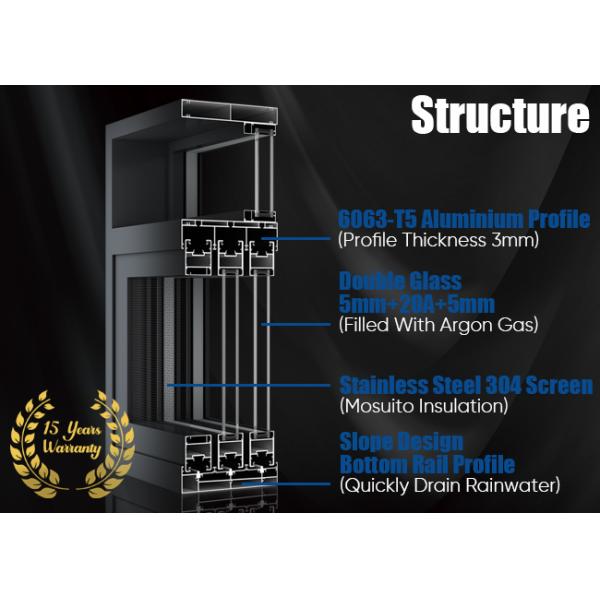 Heavy Duty Sliding Front Double Glass Aluminium Windows For House